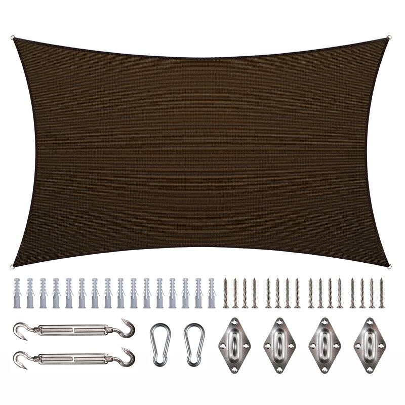 ColourTreeUSA Rectangle Sun Shade Sail HDPE w/Hardware Installation Kit - 12' x 16' - Brown