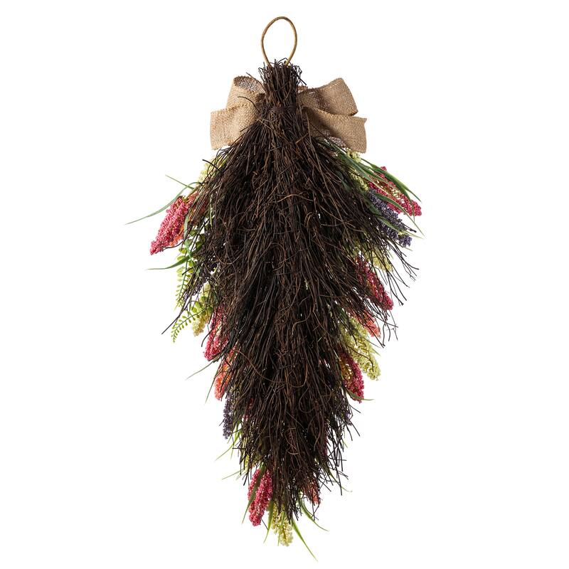 Glitzhome Pink, Purple & Yellow Mixed Heather Wreath Teardrop Garland