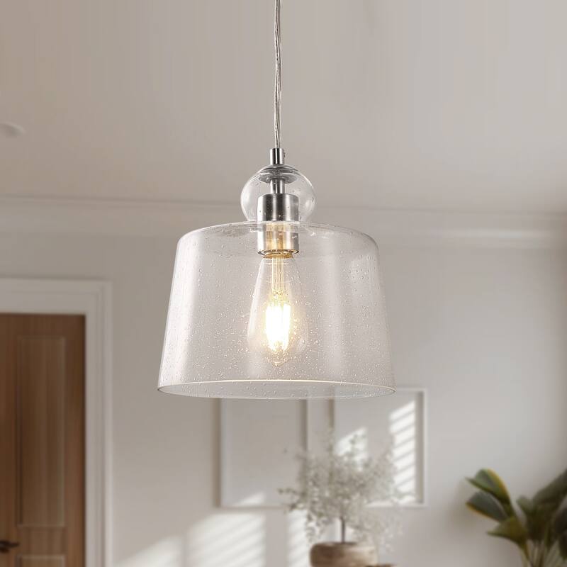 Single Head Brushed Nickel Pendant Light with Bubble Glass Shade E26 for Modern Spaces - Brushed Nickel - 5.5*5.5*9.3