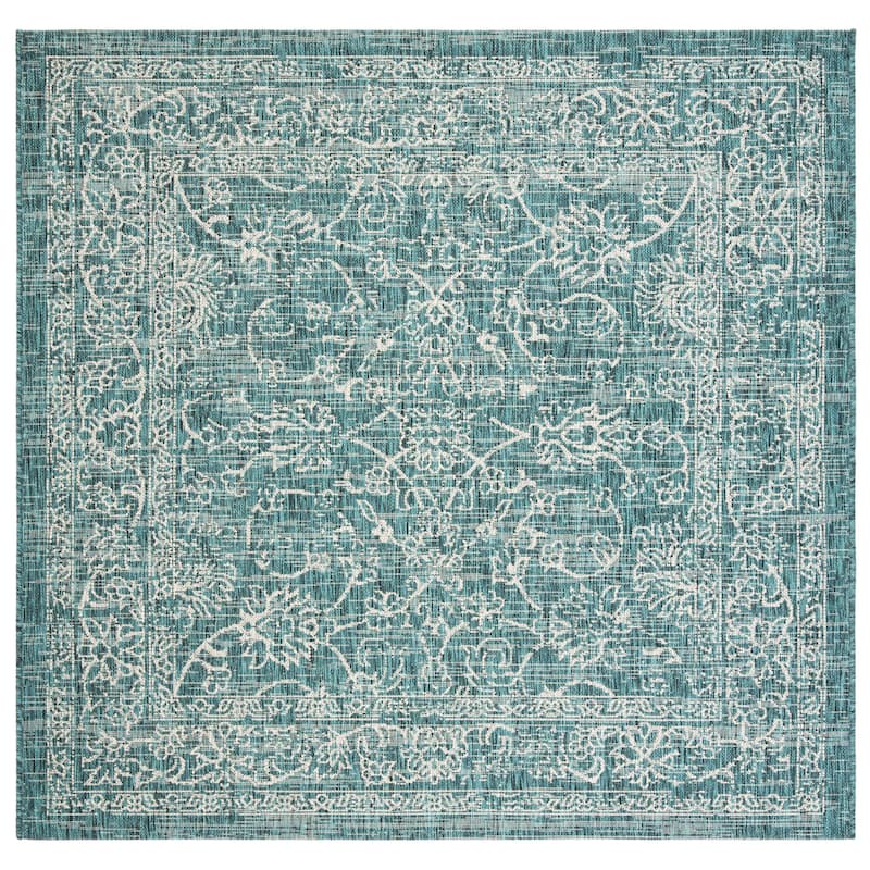 SAFAVIEH Courtyard Aquata Indoor/ Outdoor Waterproof Patio Backyard Rug - 5'3" Square - Turquoise