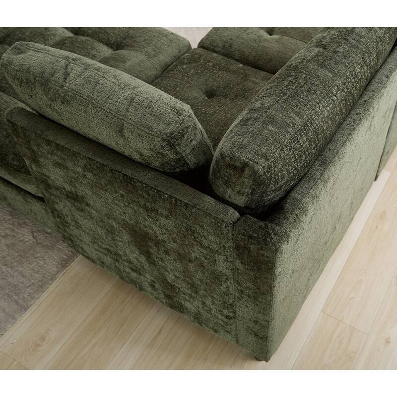 128" Chenille U-Shaped Modular Sectional Sofa with Storage Ottoman, Pocket Spring Support, and 6-Seat Configurable Design