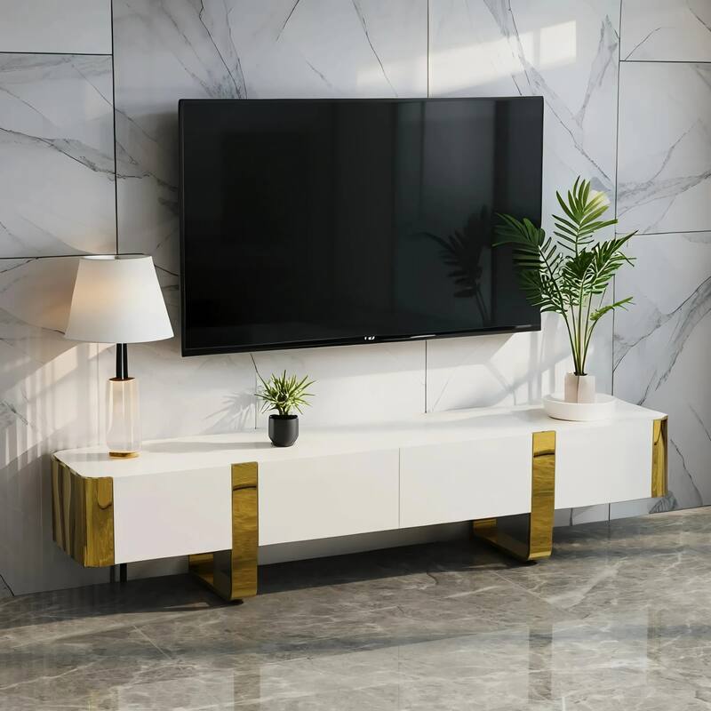 79 inch Wood TV Stand Partial Assembly Entertainment Center Modern Media Console with Drawers and Storage Cabinets