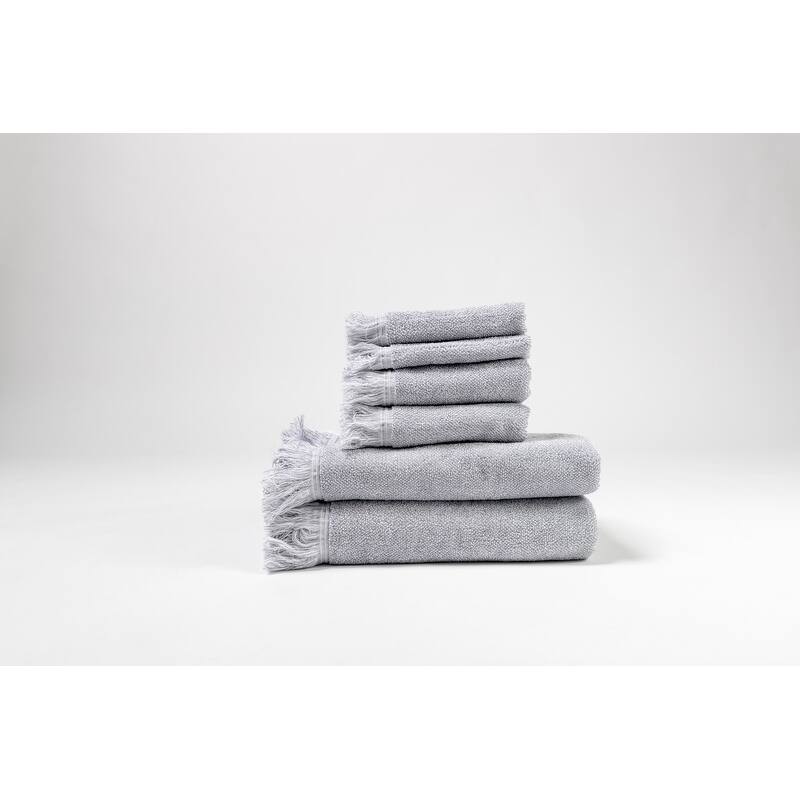 Mediterranean 6-Piece 100 Cotton Bath Towel Set in Silver - Silver