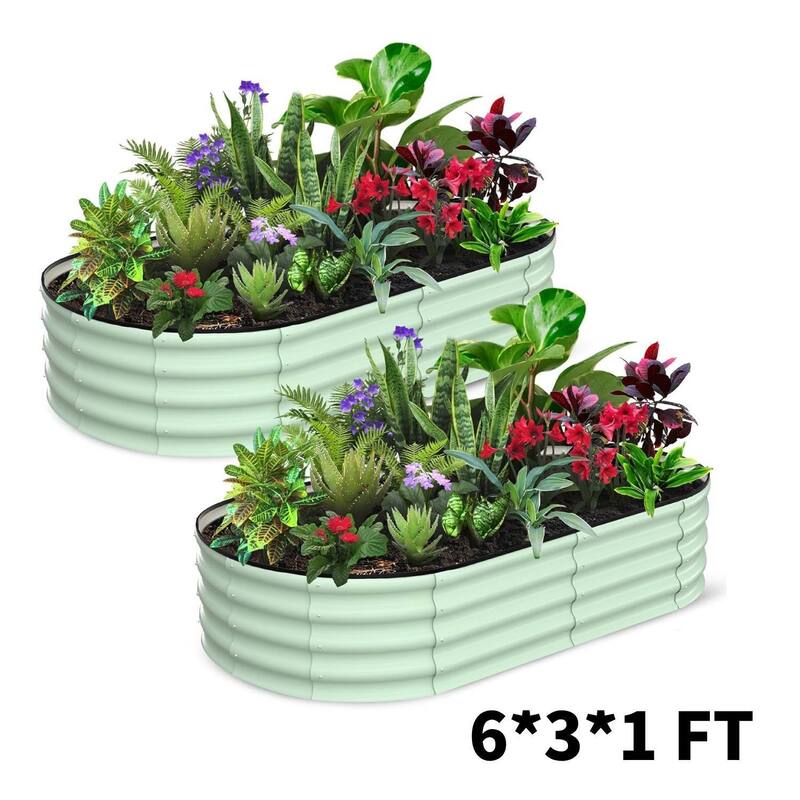 2 Pcs 6x3x1ft Galvanized Raised Garden Bed, Planter Box for Vegetables, Flowers, Fruits - Green