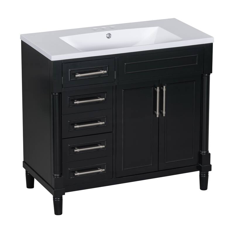 GDFStudio - Arlington Modern Freestanding Bathroom Vanity Set with Resin Sink, Tip-out Drawer & Height Adjustable Shelf - 36'W