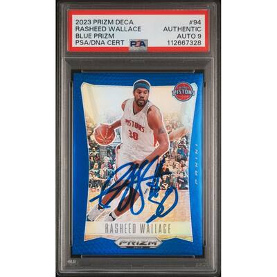 Rasheed Wallace 2023 Panini Prizm Deca Blue Signed Card #94 Auto Graded PSA 9 - 8' x 11'