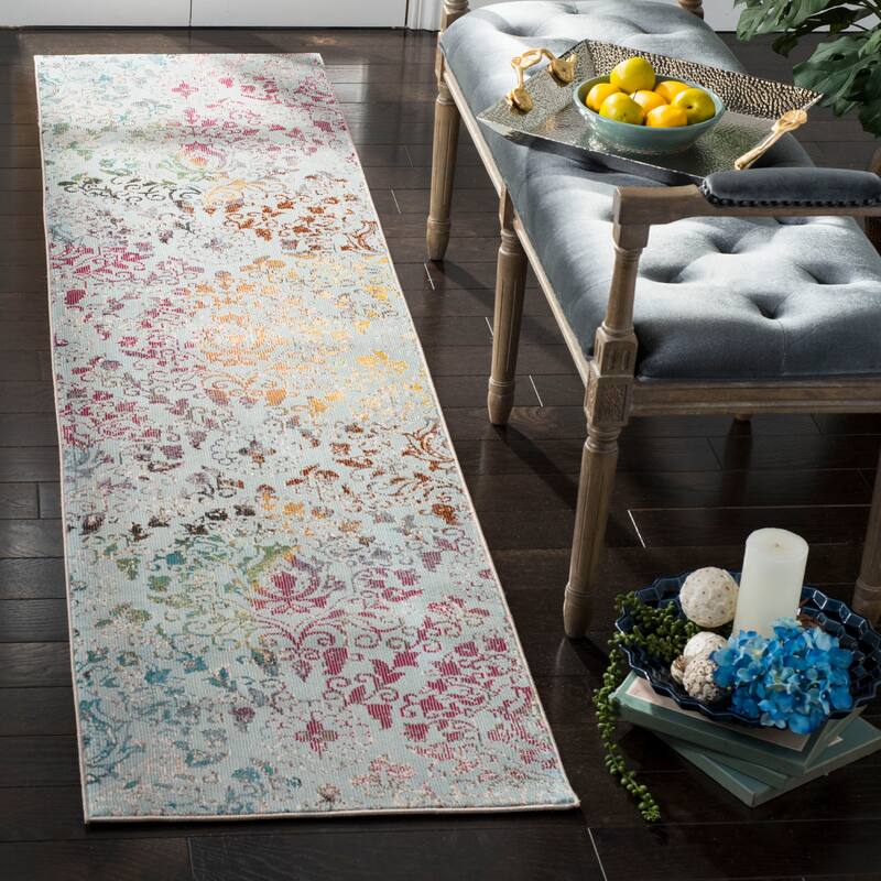 SAFAVIEH Aria Bilha Vintage Boho Damask Rug - 2' x 8' Runner - Blue/Multi