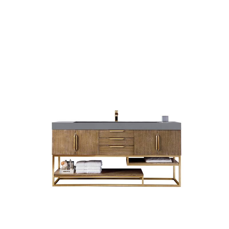 James Martin Vanities Columbia 72" Single Vanity, Latte Oak with Radiant Gold Hardware