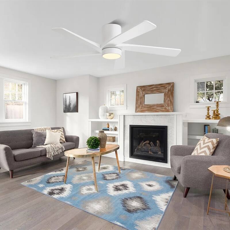 MLiAN 54" Solid Blades Indoor Flush Mount Ceiling Fan with Light Kit and Remote