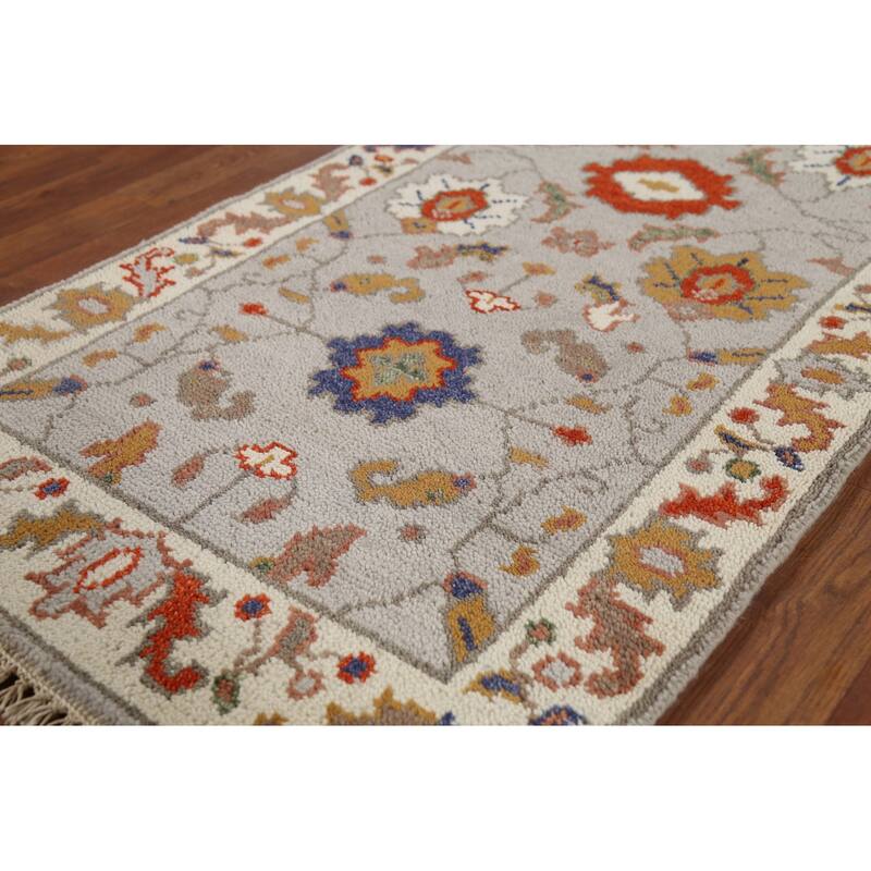 All-Over Floral Gray Oushak Oriental Foyer Rug Handmade Wool Carpet - 2'6"x 5'9"