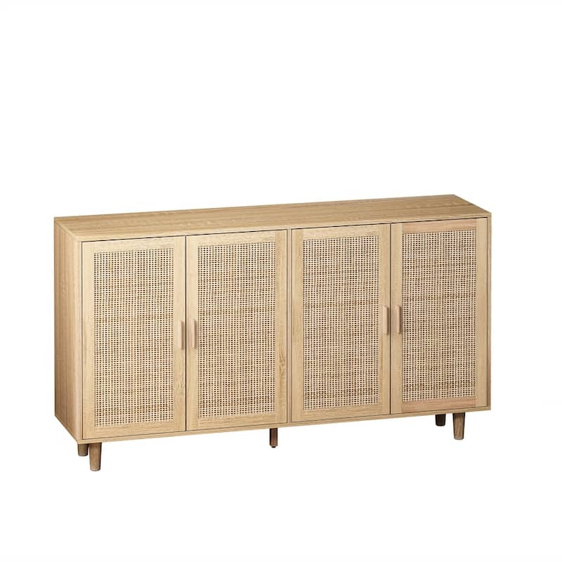 62.20"Elegant and Functional 4-Door Rattan Decorative Storage Cabinet