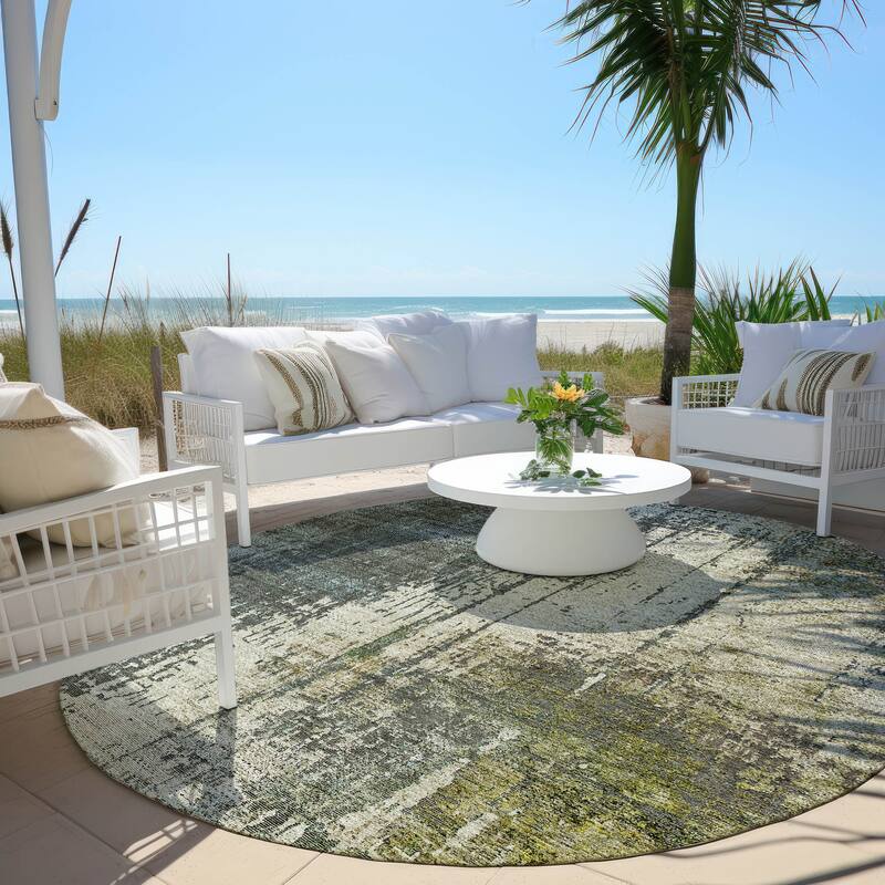 Machine Washable Indoor/ Outdoor Chantille Abstract Ombre Rug - Sage - 8' x 8'