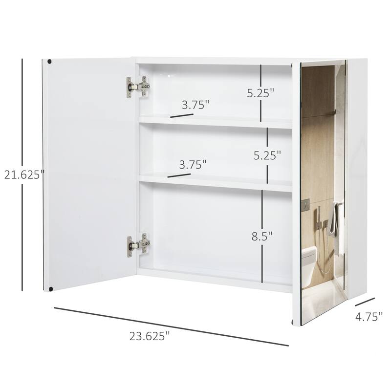 White Mirror Wall Mounted Cabinet with Glass Door and 3 Shelves for Bathroom Makeup and Storage Needs