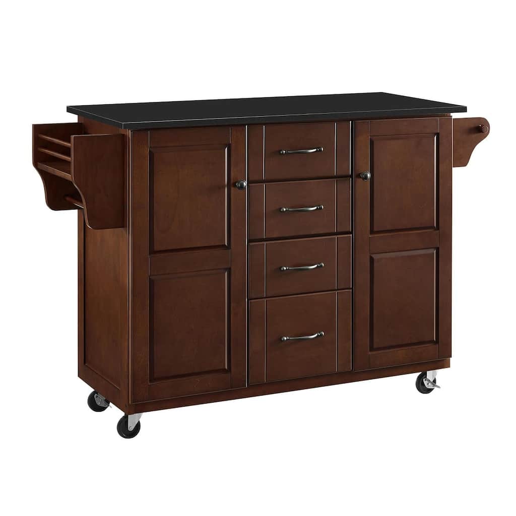 Full Size Kitchen Cart - Mobile Storage Cart with Shelves & Drawer - Mahogany Finish - 51.5" Wide