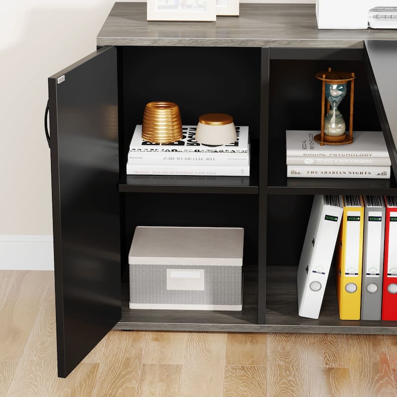 71 inch Executive Desk, L Shaped Desk with Cabinet and Shelves for Home Office