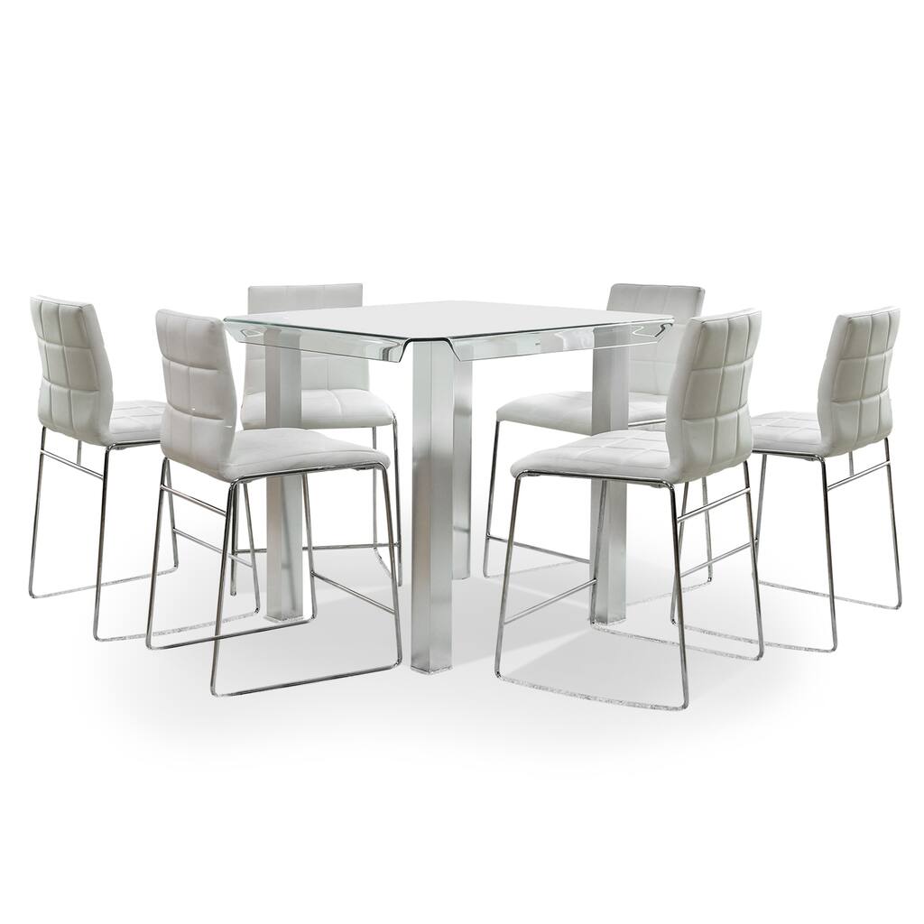 Sily Contemporary White Metal 7-Piece Counter Height Dining Set by Furniture of America