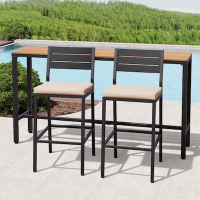 3-Piece Outdoor Bar Stools Set Rectangle Bar Table and Barstools with Cushion