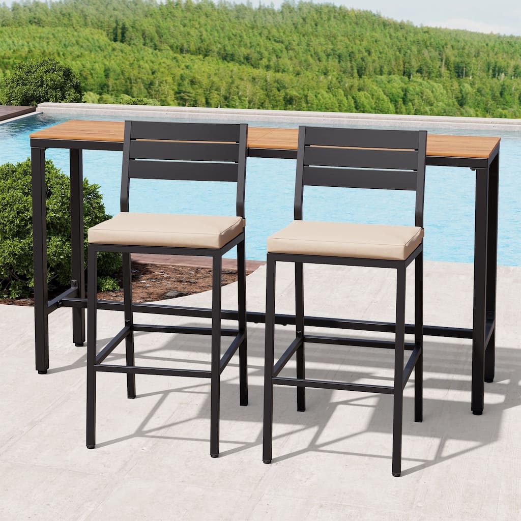 3-Piece Outdoor Bar Stools Set Rectangle Bar Table and Barstools with Cushion
