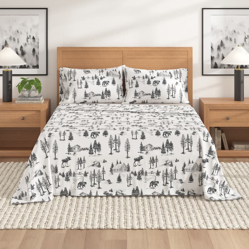 Linery & Co. Winter Turkish Cotton Double-Brushed Flannel Bed Sheet Set - California King - December Frost