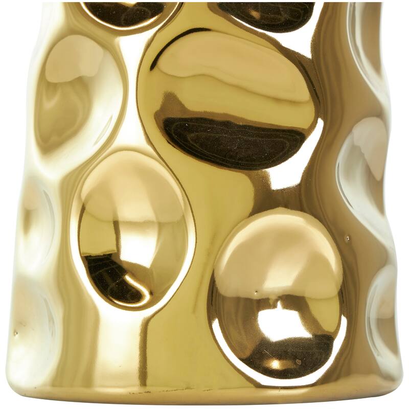 Gold Ceramic Geometric Bubble Vase with Concaved Circles