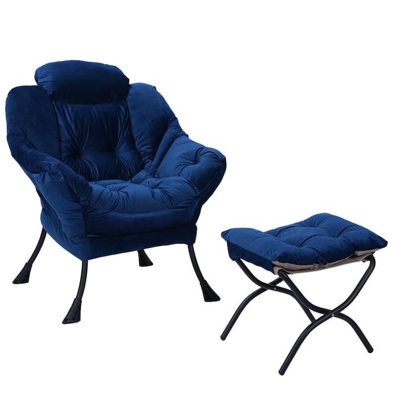 Modern Steel Frame Leisure Sofa Chair with Armrests and A Side Pocket - Blue