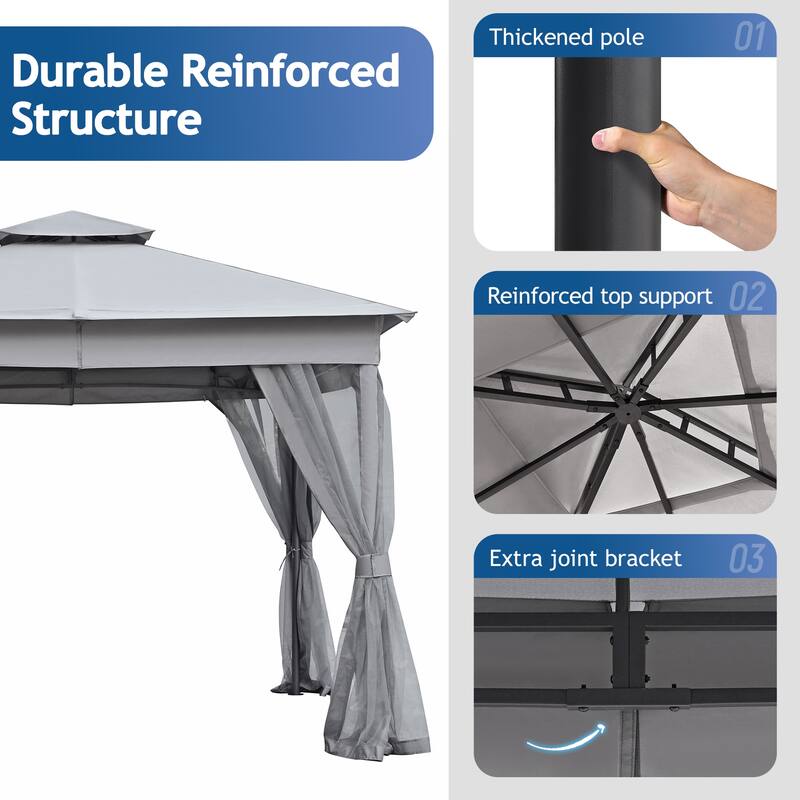 Patio Gazebo Tent with Double Roofs and Mosquito Netting for Backyard