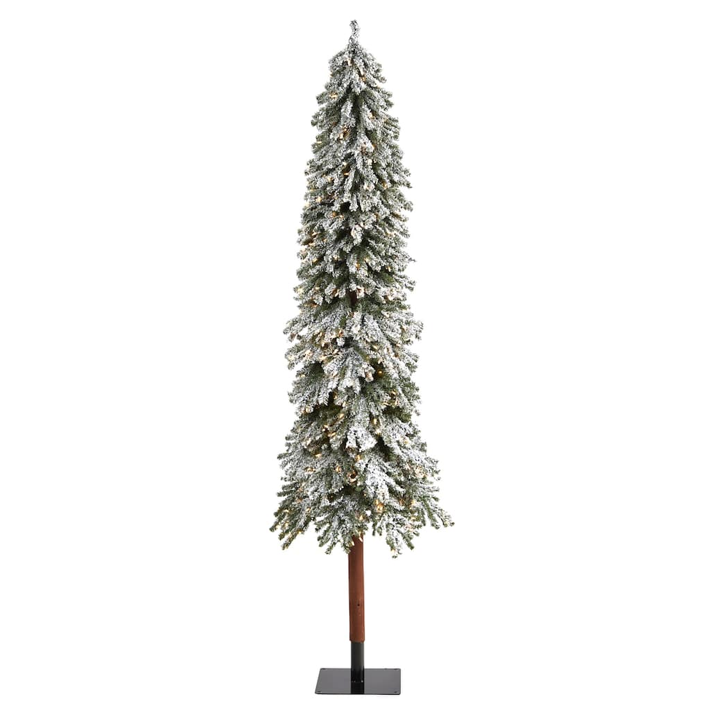 8Ft Artificial Christmas Tree with Lights - Slim Alpine Tree, 500 Clear Lights, Bendable Branches for Holiday Decor - Green - 96
