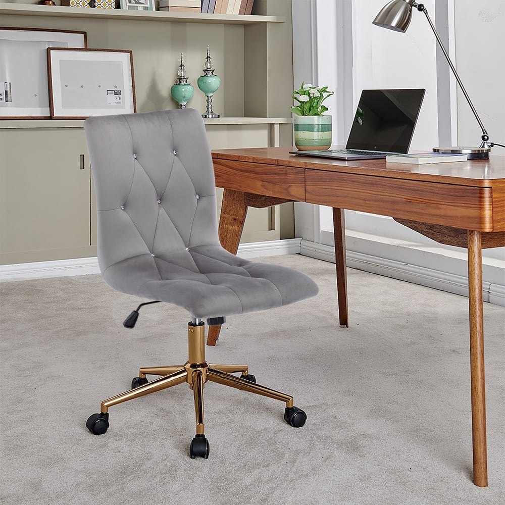 Diamond Tufted Armless Adjustable 17"-20" H Swivel Home Office Chair