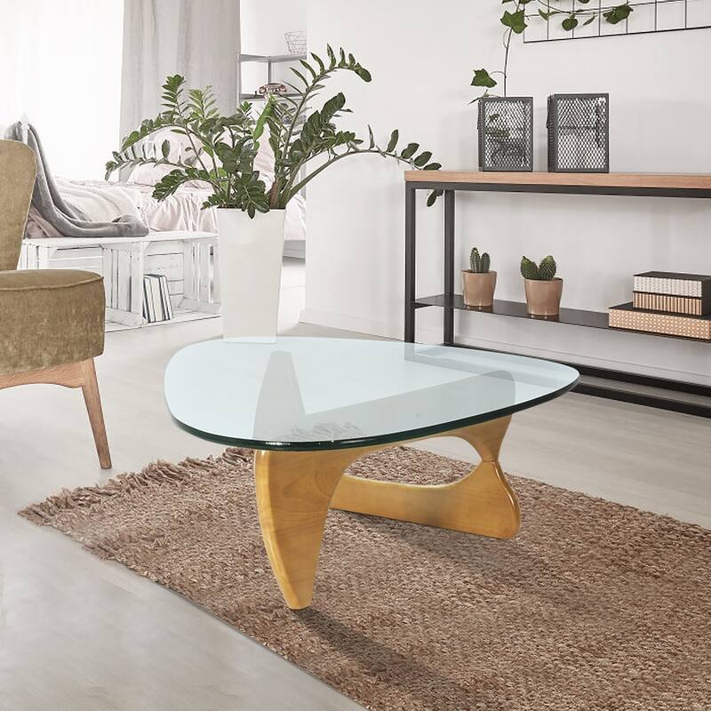 50"L Triangle coffee table Wood Base for living room - Natural