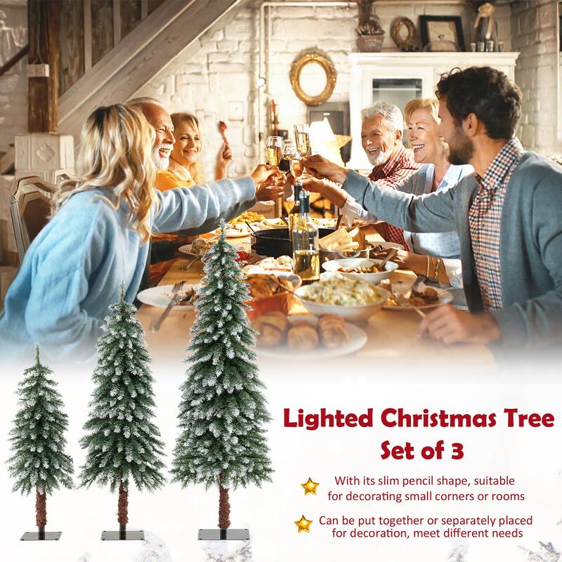 Gymax Pre-Lit Artificial Christmas Tree Set of 3 w/ 3/4/5 FT Faux