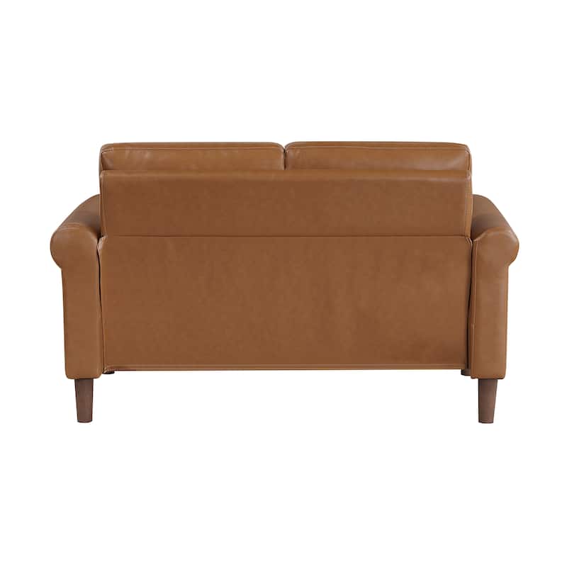Fremont & Park Frances 57" Faux Leather Living Room Loveseat - Brown Finish Feet