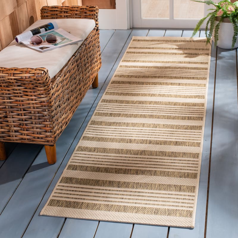 SAFAVIEH Courtyard Orsi Indoor/ Outdoor Waterproof Area Rug - 2'3" x 18' Runner - Brown/Bone