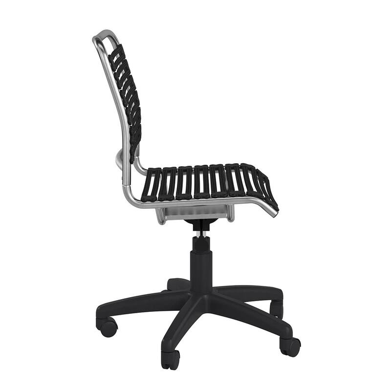 37" Black and Chrome Flat Bungee Cord Low Back Office Chair - 18.12" W x 37.21" H x 24" D