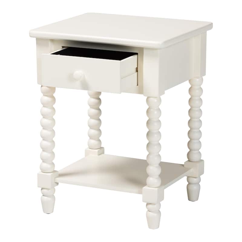 Raynera End Table with Bobbin Legs - 1-Drawer Accent Table with Spindle Turned Legs and Open Shelf, Cottage Farmhouse Side Table