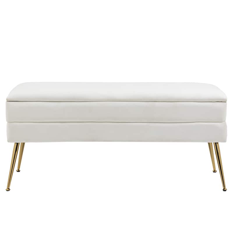 Modern Velvet Storage Ottoman Bench with Metal Legs