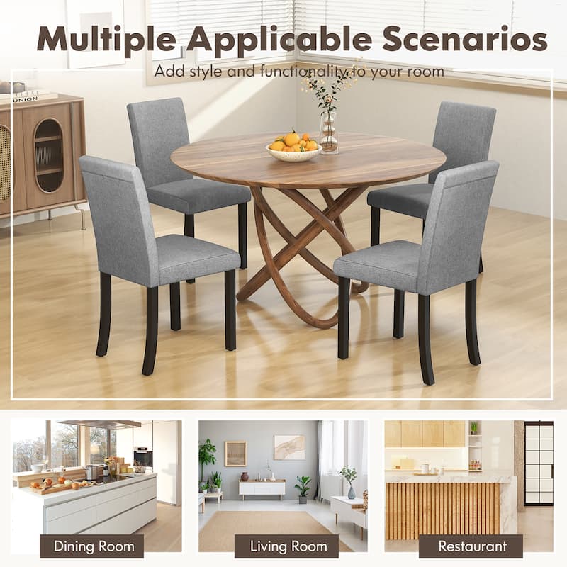 Gymax Dining Chair Set of 4 w/ Acacia Wood Frame & Rubber Wood Legs