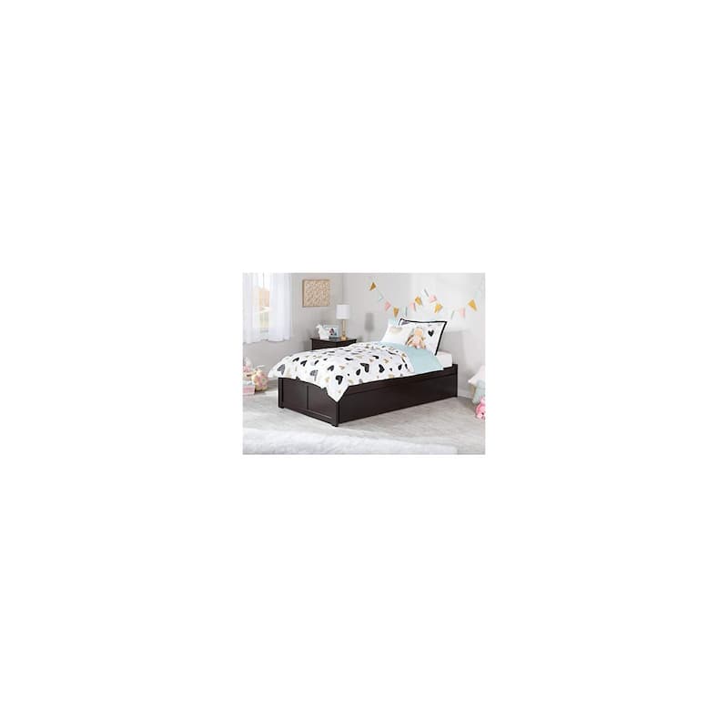 Twin XL Platform Bed with Trundle & Footboard - Espresso Finish