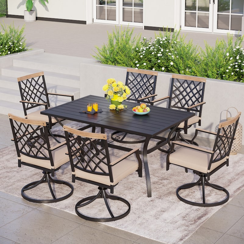 MAISON ARTS 5/7-Piece Patio Dining Set, 1 Metal Table with 4/6 Metal Swivel Dining Chairs - 7-Piece-Rectangle Table