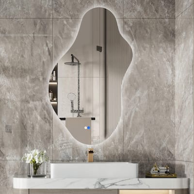 Asymmetrical Frameless LED Light Anti-fog 3-Colors Dimmable Irregular Wall Mirror