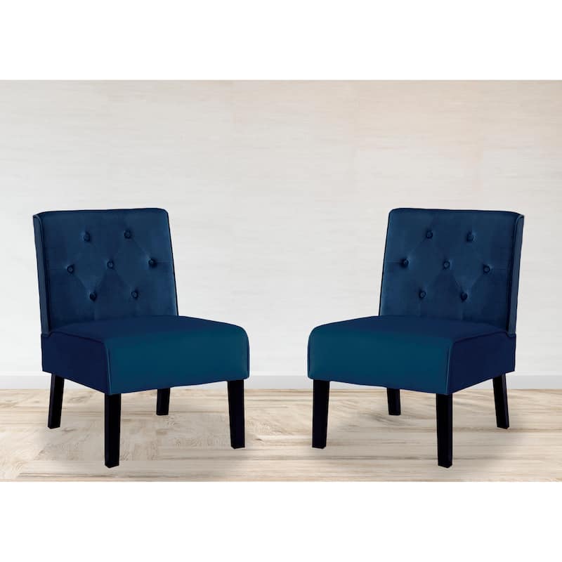 US Pride Nixon Velvet Tufted Back Accent Chair Set of 2 - Dark Blue