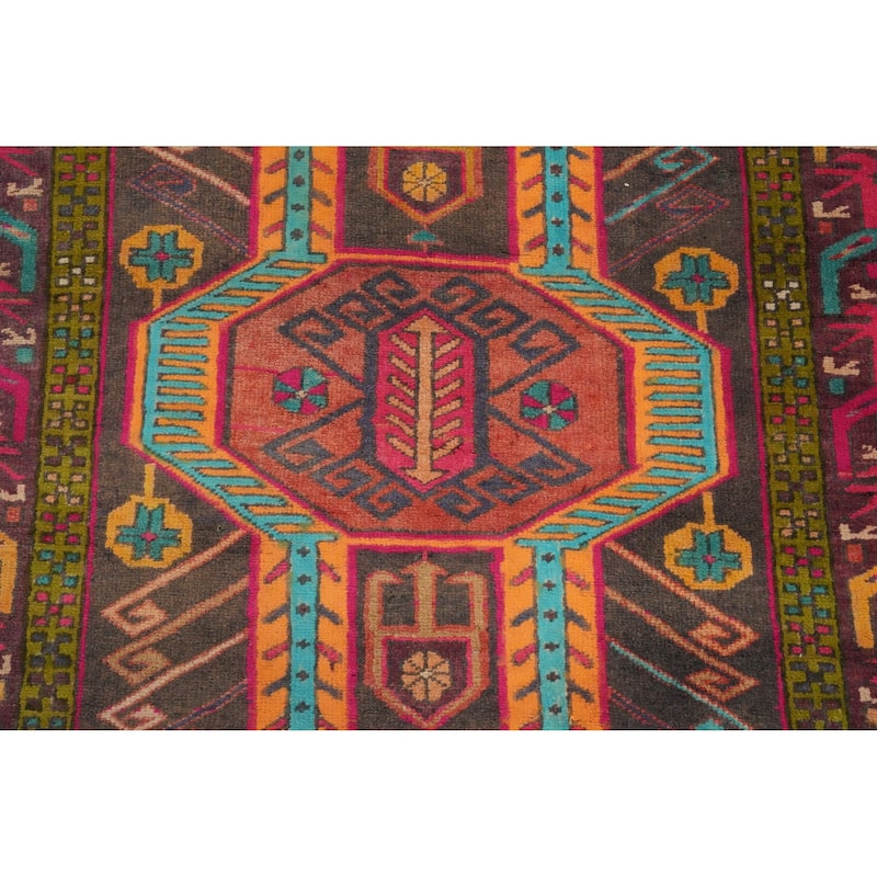 Hand Knotted Oriental 100% Wool Carpet Traditional Tribal Greys & Charcoal Ardebil Runner Rug - 10' 6'' X 3' 8''