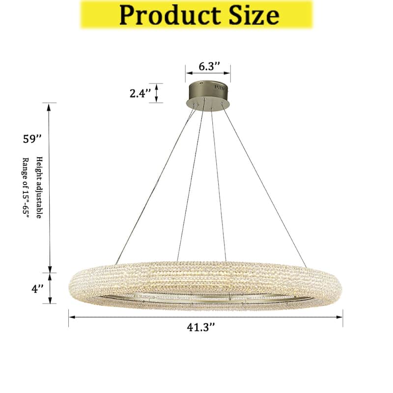 CraftHome 41'' Modern Silver Round Intergrated LED Crystal Chandelier Dimmable Glam Light For Dining Room Living Room - W41''
