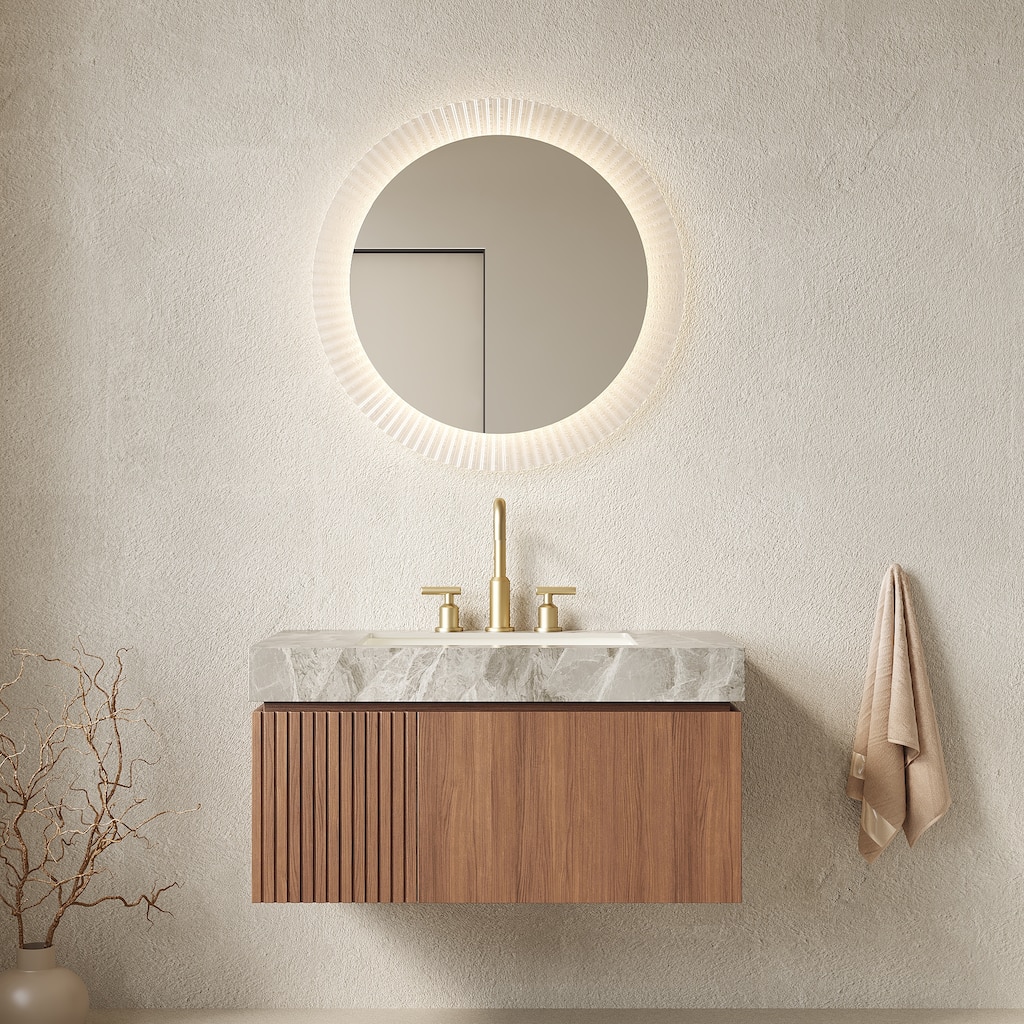 36" Floating Bathroom Vanity & Sink - Plywood Cabinet with Drawer, Stone Top & Ceramic Basin, Pre-Assembled