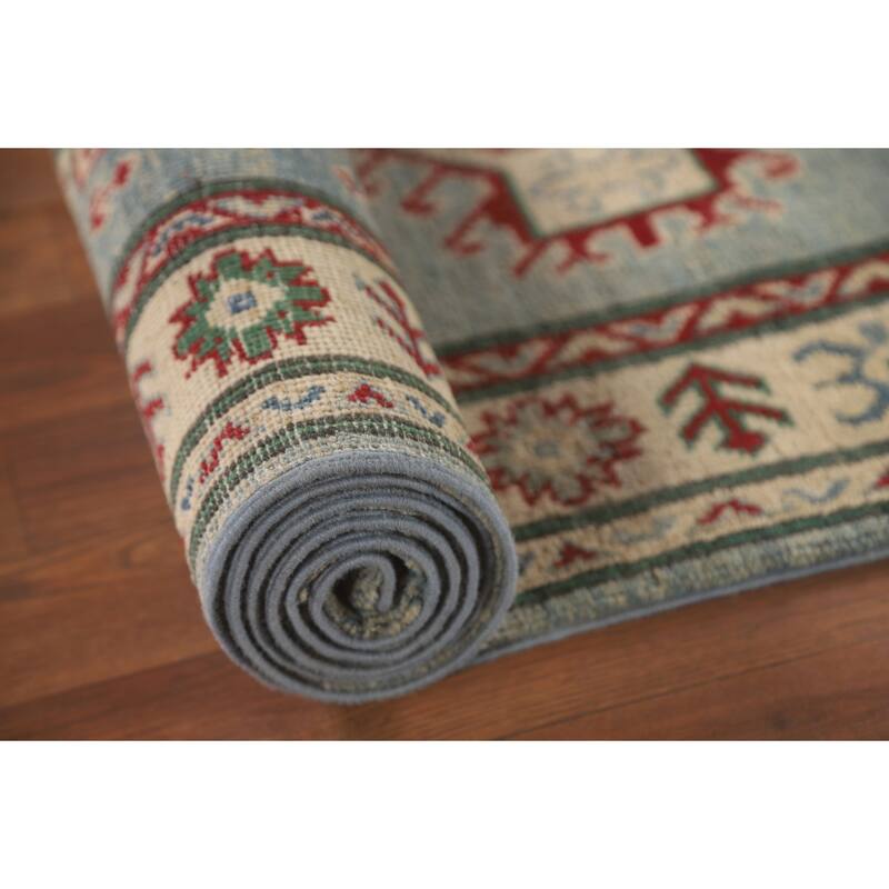 Blue Kazak Runner Rug Handmade Wool Carpet - 2'8" x 13'5"