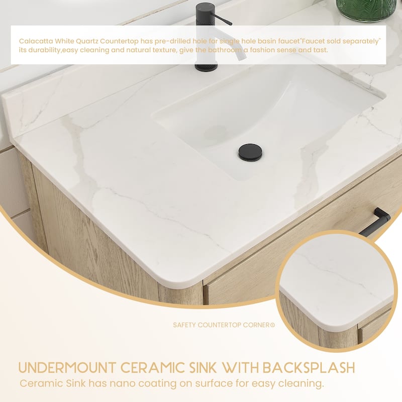 Porto Bath Vanity with White Quartz Stone Top and Mirror