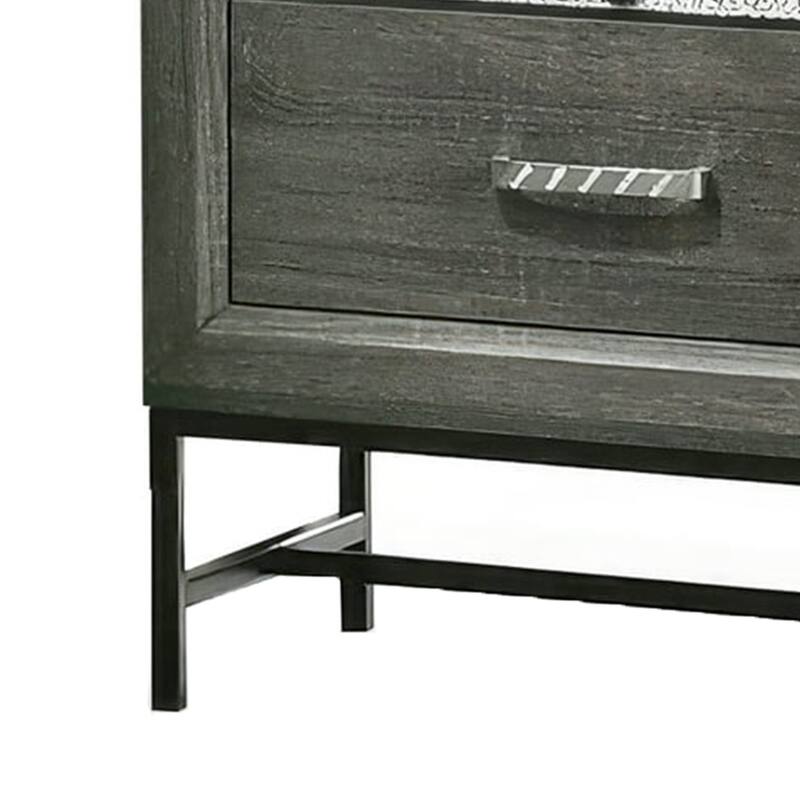 Lito 25 Inch Nightstand, 1 Drawer and Jewelry Tray, Glam Silver, Gray