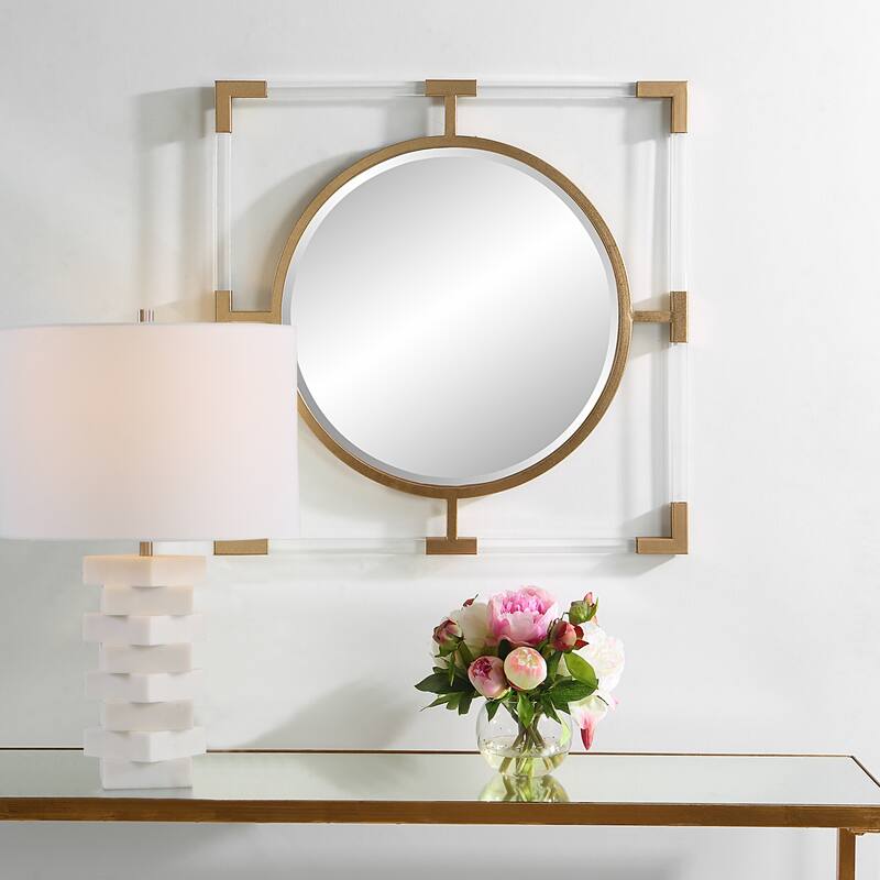 Solid Bars Beveled Square Wall Mirror - 24" - Gold and Clear