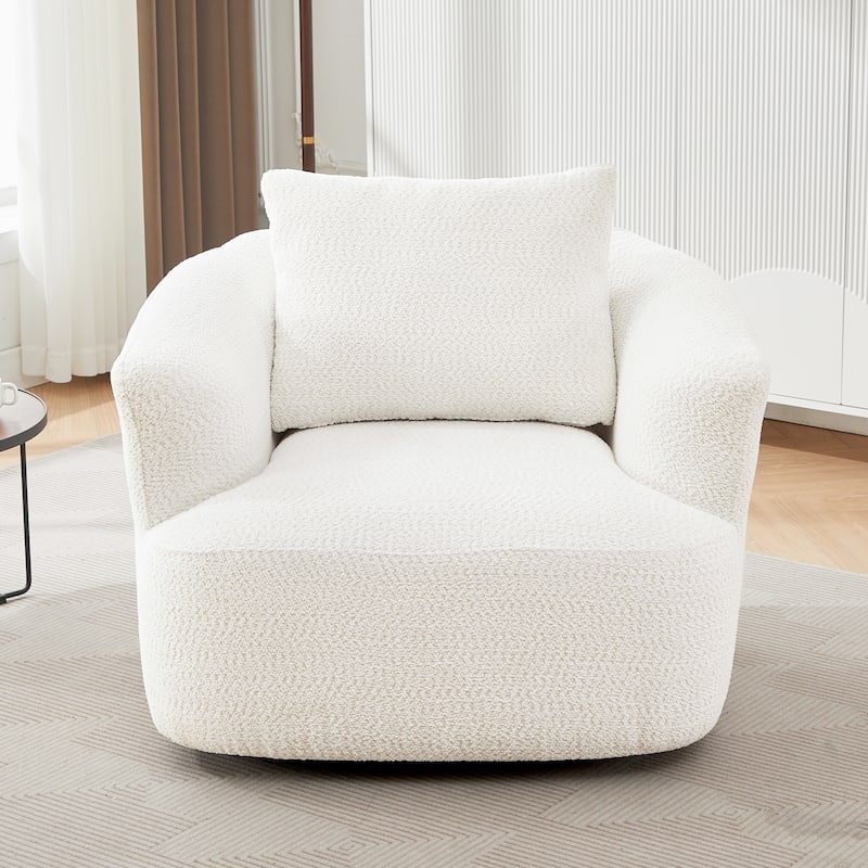 Upholstered Swivel Sofa Chair, Barrel Accent Chair for Office with Throw Pillow, Living Room Sofa Chair with Swivel Base