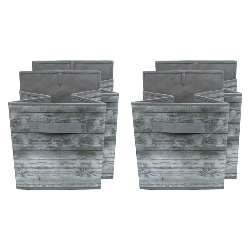 Storage Cube Wood Basket Bin Grey 4 Pack