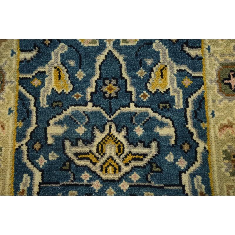 Hand Knotted Oriental 100% Wool Carpet Transitional All-Over Navy Blue & Blues Oushak Runner Rug - 9' 11'' X 2' 5''